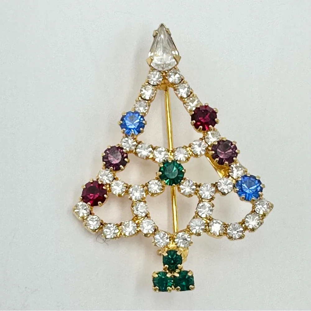 Eisenberg Ice Rhinestone Christmas Tree Vintage Brooch Lapel Pin